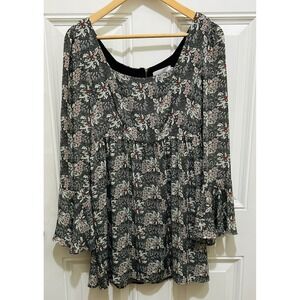 Line + Dot Floral Print Long Sleeve‎ Mini Dress Fall